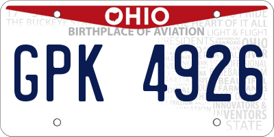 OH license plate GPK4926