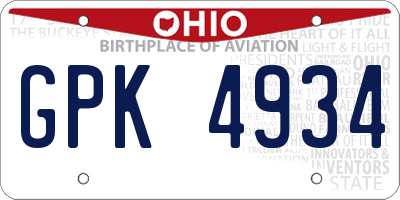 OH license plate GPK4934