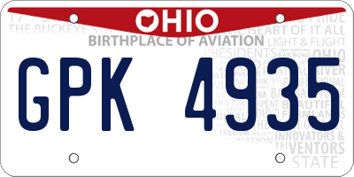 OH license plate GPK4935