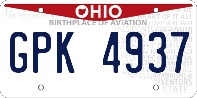OH license plate GPK4937