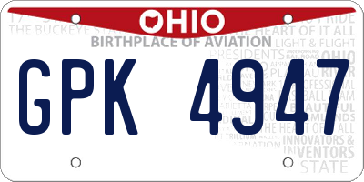 OH license plate GPK4947