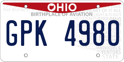 OH license plate GPK4980