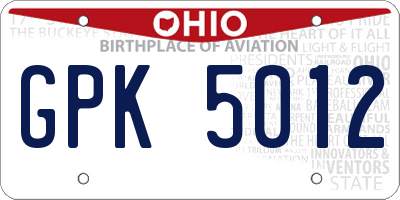 OH license plate GPK5012