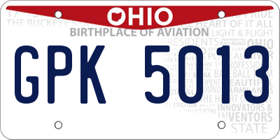 OH license plate GPK5013