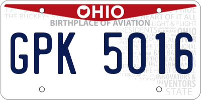 OH license plate GPK5016