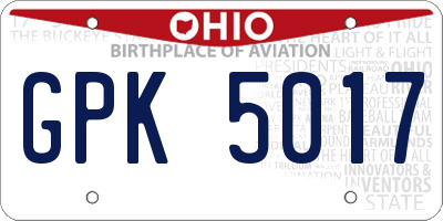 OH license plate GPK5017