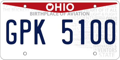 OH license plate GPK5100
