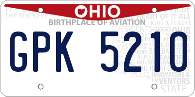 OH license plate GPK5210