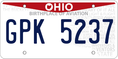 OH license plate GPK5237