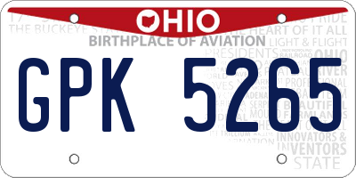 OH license plate GPK5265