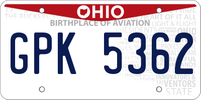 OH license plate GPK5362