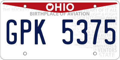 OH license plate GPK5375