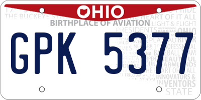 OH license plate GPK5377