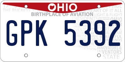 OH license plate GPK5392