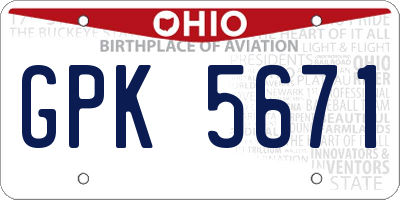 OH license plate GPK5671