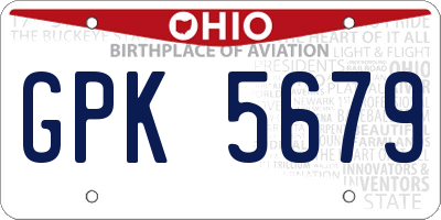OH license plate GPK5679