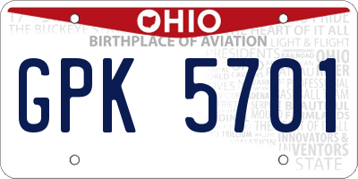 OH license plate GPK5701