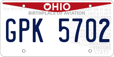 OH license plate GPK5702