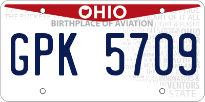 OH license plate GPK5709