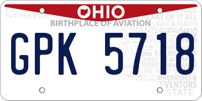 OH license plate GPK5718