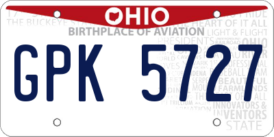 OH license plate GPK5727