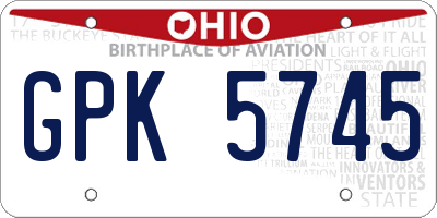 OH license plate GPK5745