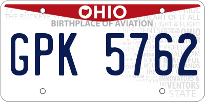OH license plate GPK5762