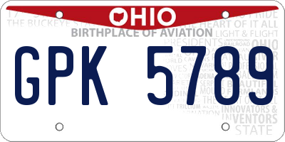 OH license plate GPK5789
