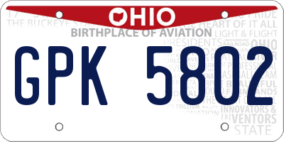 OH license plate GPK5802