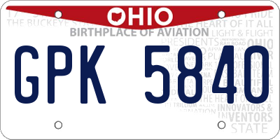 OH license plate GPK5840