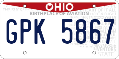 OH license plate GPK5867