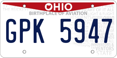OH license plate GPK5947