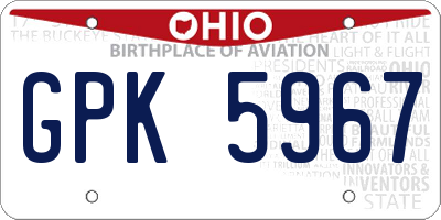 OH license plate GPK5967