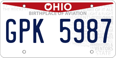OH license plate GPK5987