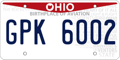 OH license plate GPK6002