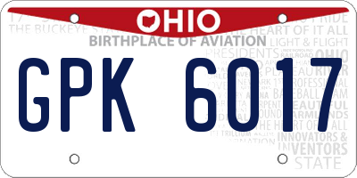 OH license plate GPK6017