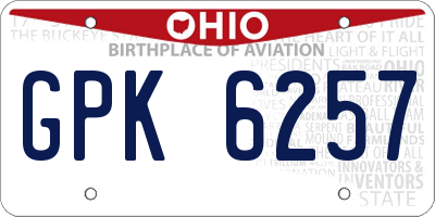 OH license plate GPK6257