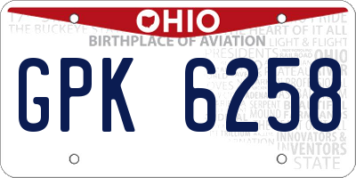 OH license plate GPK6258
