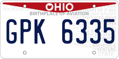 OH license plate GPK6335