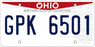 OH license plate GPK6501