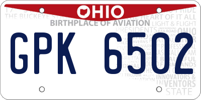 OH license plate GPK6502