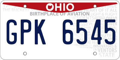 OH license plate GPK6545