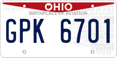OH license plate GPK6701