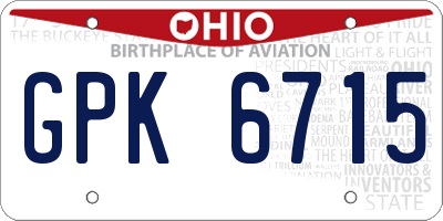 OH license plate GPK6715