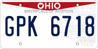 OH license plate GPK6718