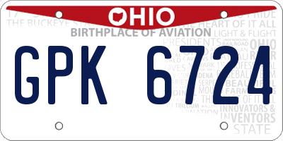 OH license plate GPK6724