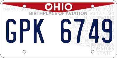 OH license plate GPK6749