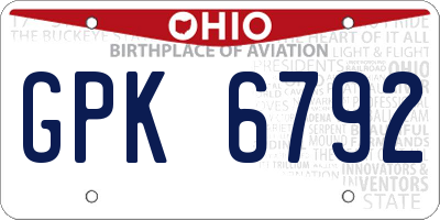 OH license plate GPK6792
