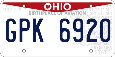 OH license plate GPK6920