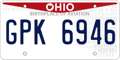 OH license plate GPK6946